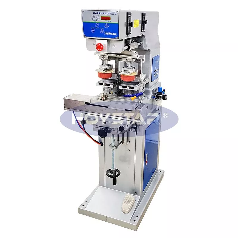 In che modo una stampante tampografica a due colori con piano di lavoro navetta migliora l'efficienza produttiva